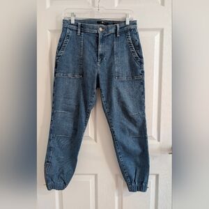 7 For All Mankind Italian Fabric Darted Boyfriend Jogger Jeans Ankle Zip Blue 28